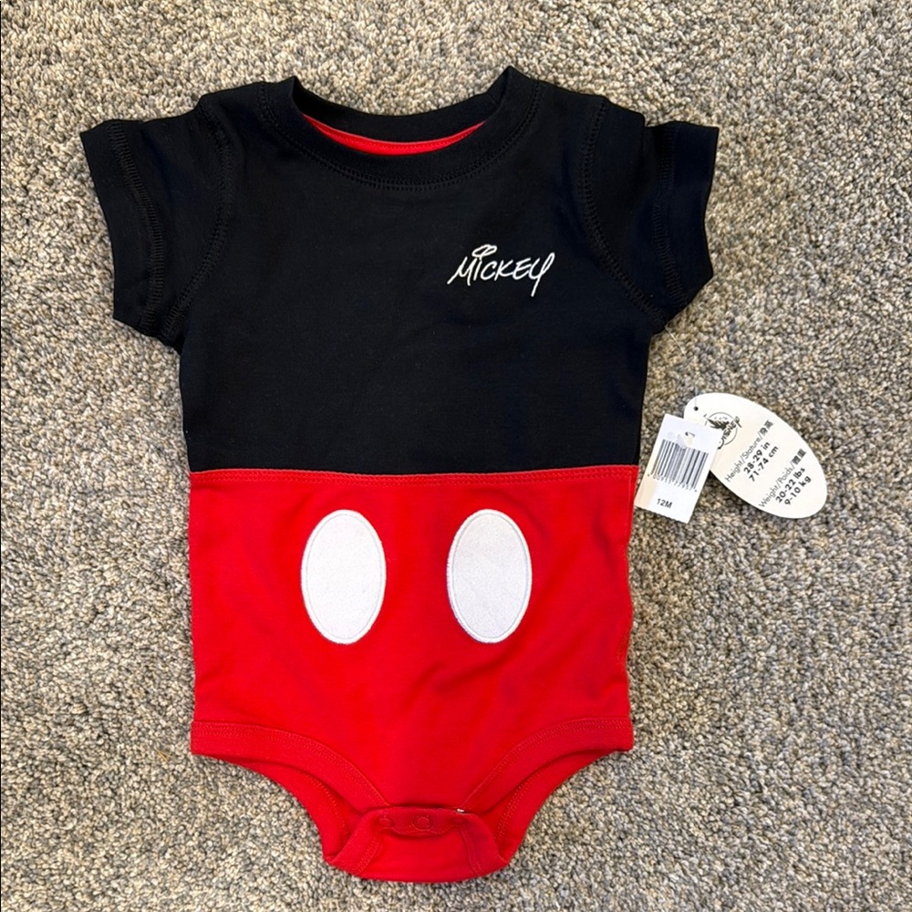 Mickey Mouse Black and Red Baby Onesie - 12 months